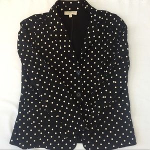 Talbots Navy Blue White Polka Dot Knit Blazer XL